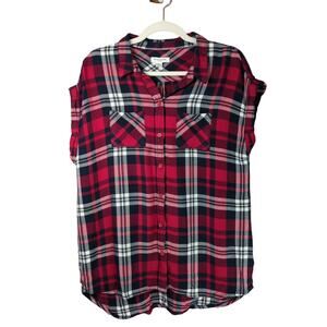 beachlunchlounge Red Navy White Plaid Button-Down Shirt